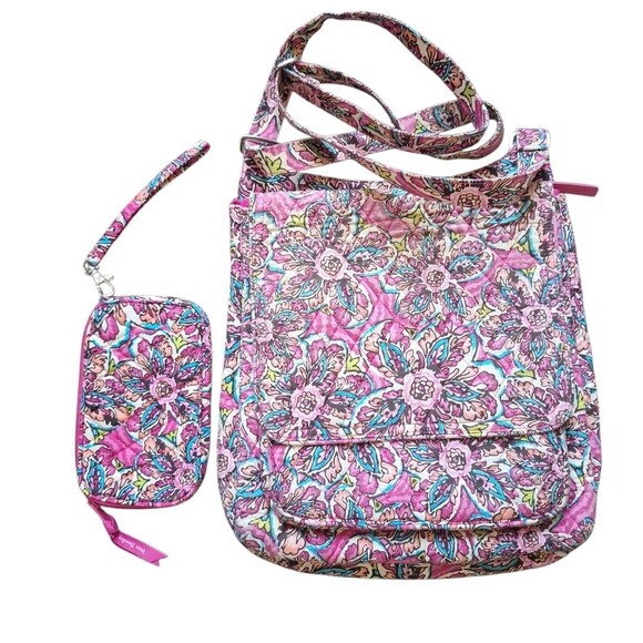 Vera Bradley Pink Floral Messenger Bag And Wallet Set - Picture 2 of 14